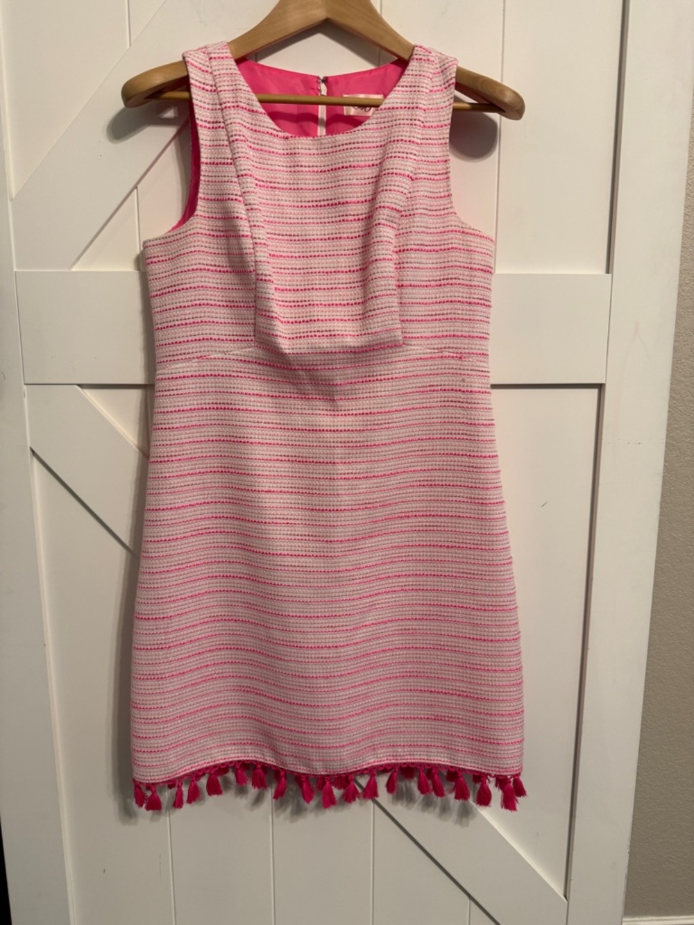 Eliza J Women's Pink Sleeveless Metallic Crew Neck Shift Dress Size 8 Barbiecore